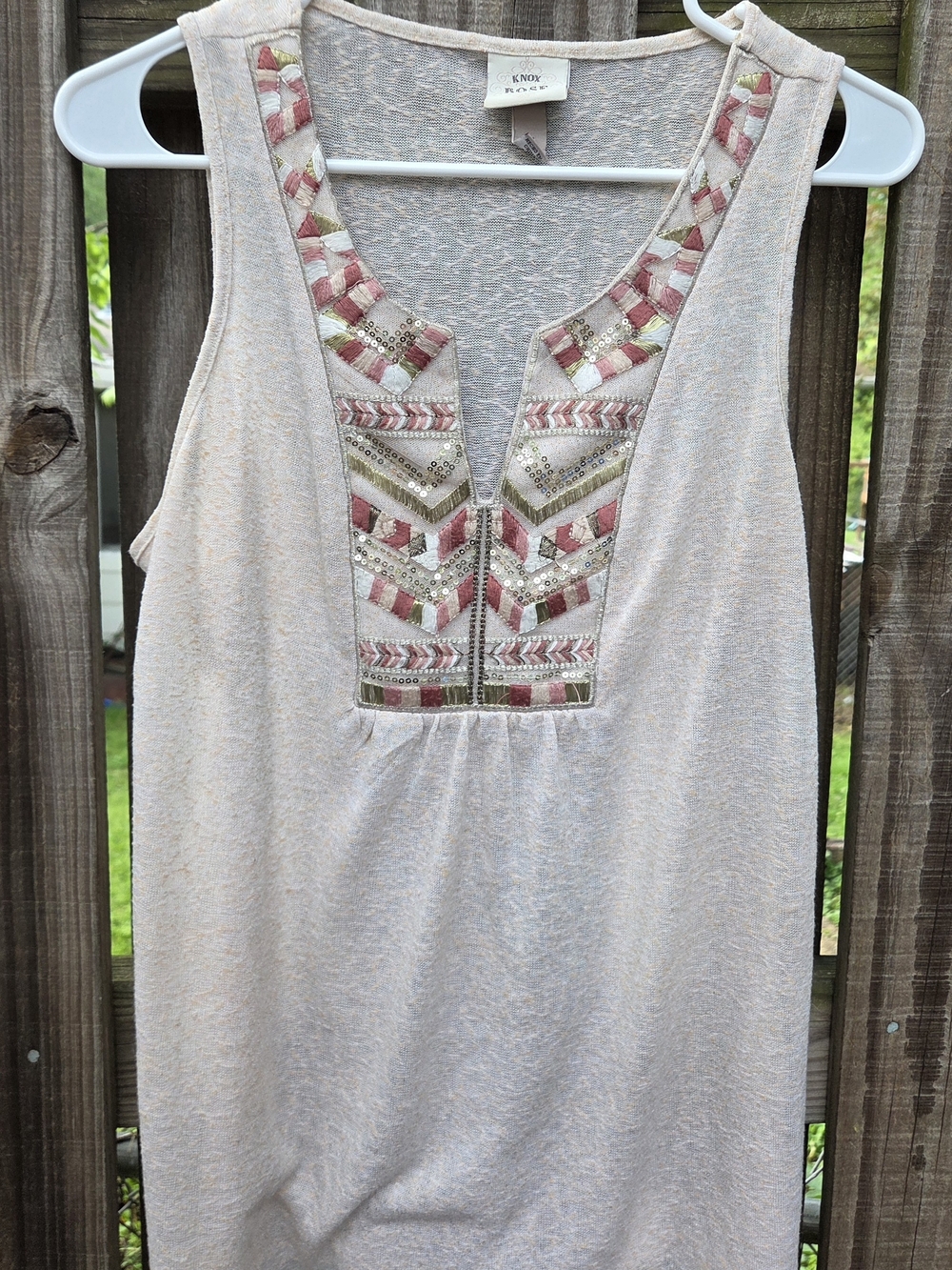 Knox Rose Cream Tank with Pink & Olive Embroidered Yoke